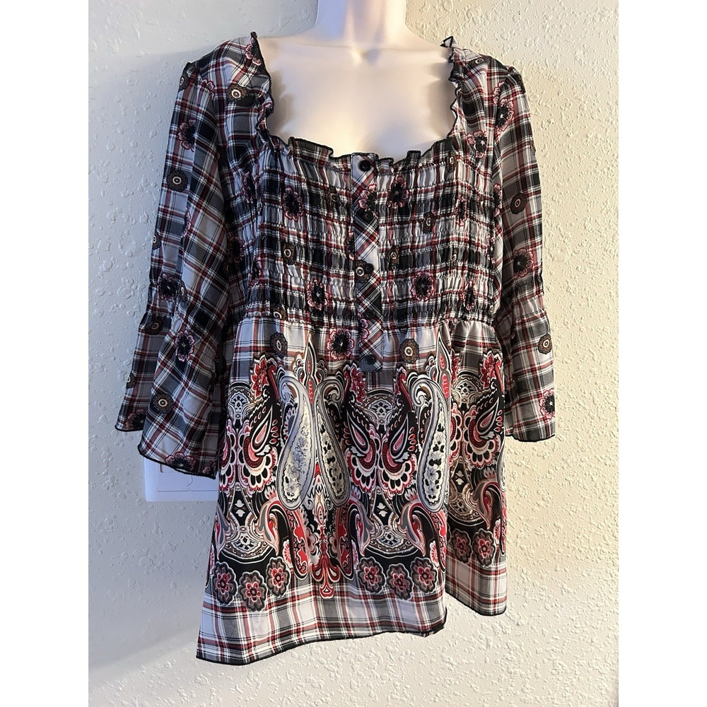 Large Chenalt Designed Plaid Top #1230*8 Excellent Condition